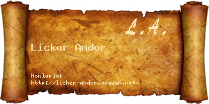 Licker Andor névjegykártya